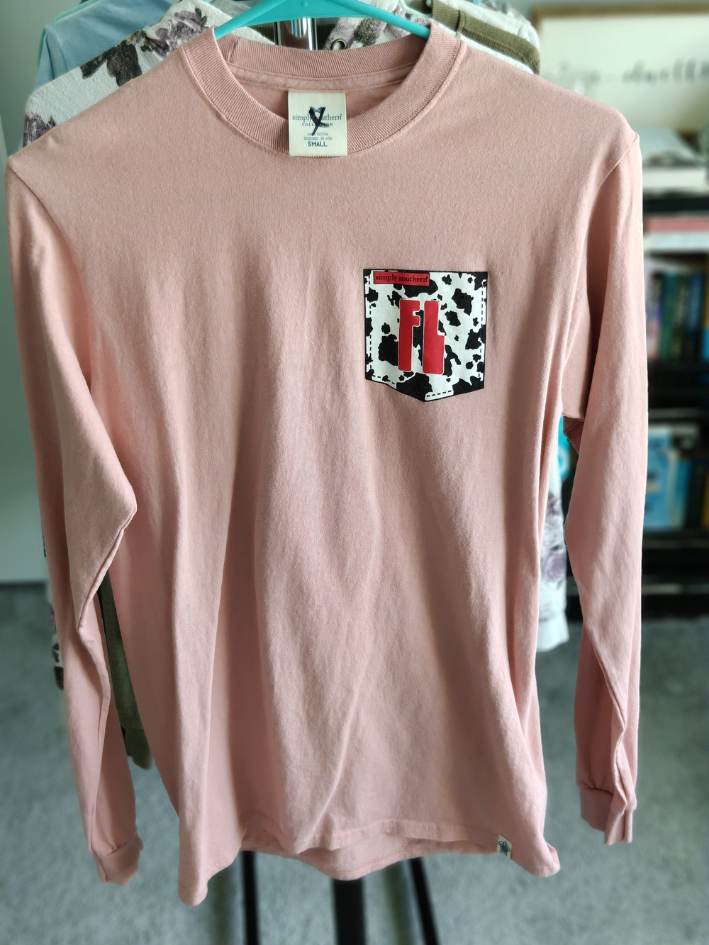 Simply Southern Pink Long-Sleeve Tee with Cow-Print Pocket